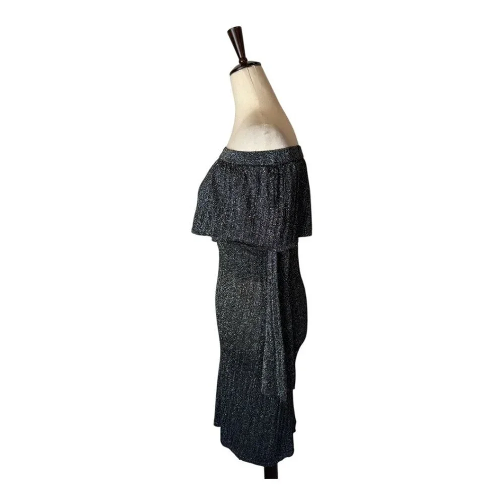 Keepsake‎ Dress Women Small Gray Off The Shoulder Metallic Reflections Sheath